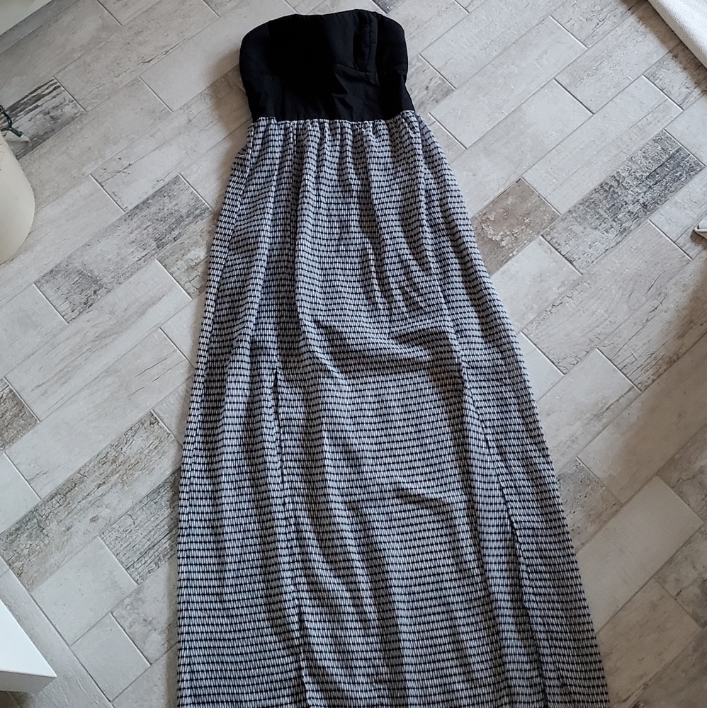 Xhilaration Size Small Black White Strapless Tube top Maxi Dress Sheer Design